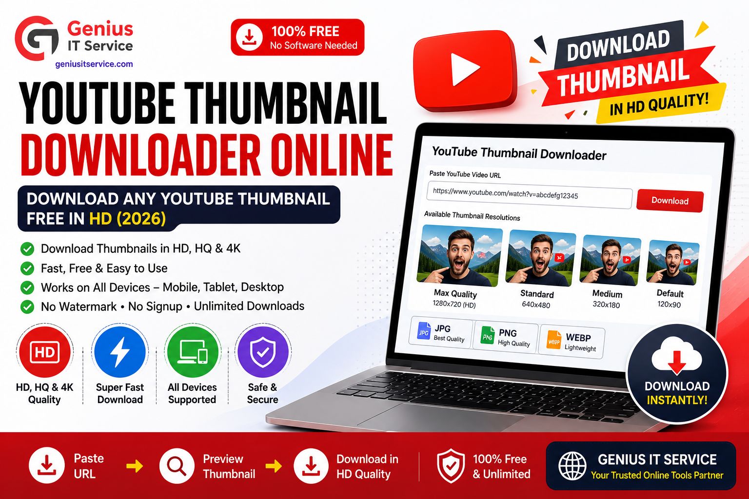 YouTube Thumbnail Downloader Online Free Tool by Genius IT Service 2026